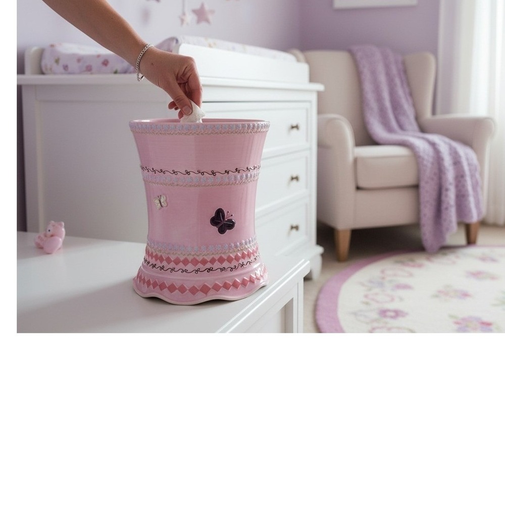 Vintage 2004 Ceramic Butterfly Wastebasket Pink Purple Fairycore Y2K